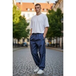 Silk ExchangeNavy Blue Lounge Elastic Waist Drawstring Joggers Vintage Large